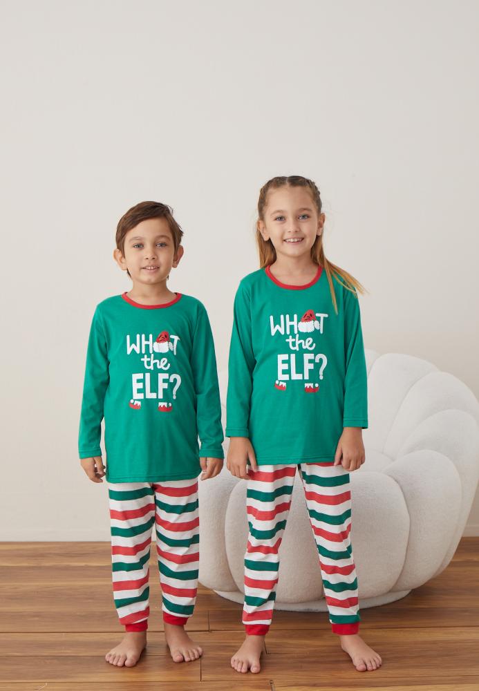 Pijamale de Crăciun Copii " WHAT the ELF? "Culoare Verde ,Engros